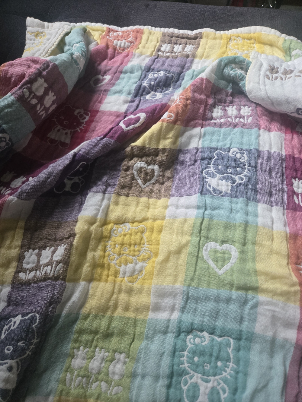 Hello Kitty Pastel Baby Blanket - 6 Layer Muslin